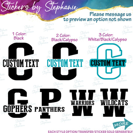 (s05-218) Letter or Number Team Name Custom Text Iron-On Transfer or Sticker