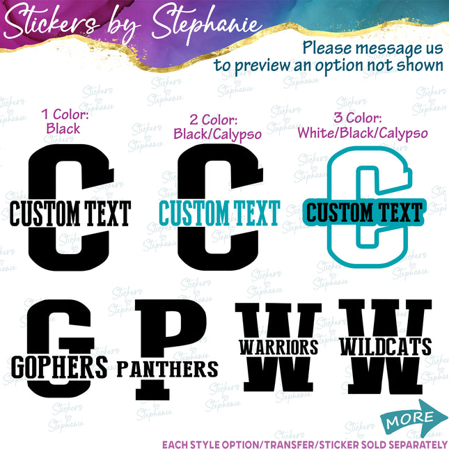 (s05-218) Letter or Number Team Name Custom Text Iron-On Transfer or Sticker