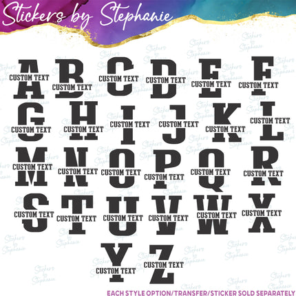 (s05-218) Letter or Number Team Name Custom Text Iron-On Transfer or Sticker