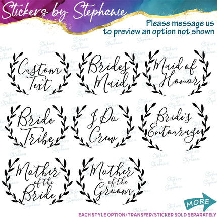 (s05-219) Laurel Wreath Custom Wedding Iron-On Transfer or Sticker