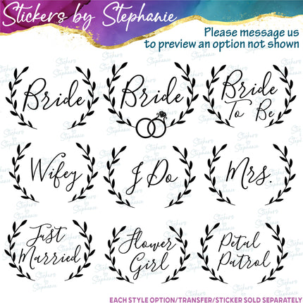 (s05-219) Laurel Wreath Custom Wedding Iron-On Transfer or Sticker