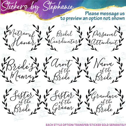 (s05-219) Laurel Wreath Custom Wedding Iron-On Transfer or Sticker