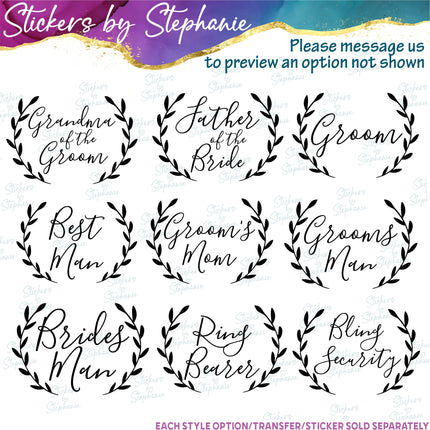 (s05-219) Laurel Wreath Custom Wedding Iron-On Transfer or Sticker