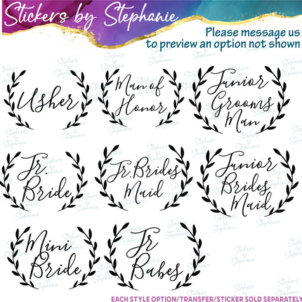 (s05-219) Laurel Wreath Custom Wedding Iron-On Transfer or Sticker