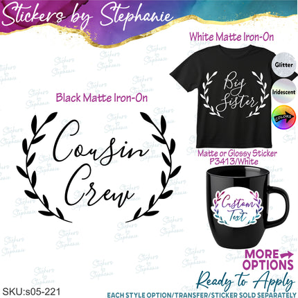 (s05-221) Laurel Wreath Custom Family Iron-On Transfer or Sticker