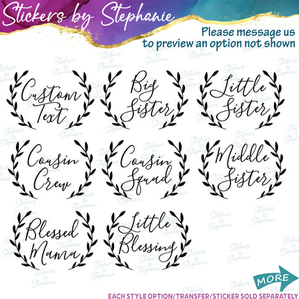(s05-221) Laurel Wreath Custom Family Iron-On Transfer or Sticker