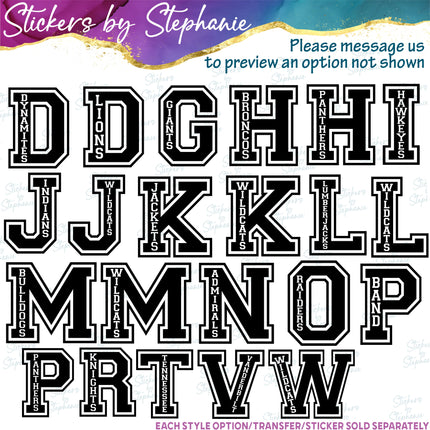 (s05-222) Letter Team Name Custom Text Iron-On Transfer or Sticker