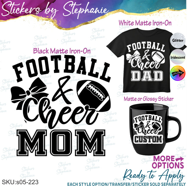 (s05-223) Football & Cheer Mom Custom Family Iron-On Transfer or Sticker