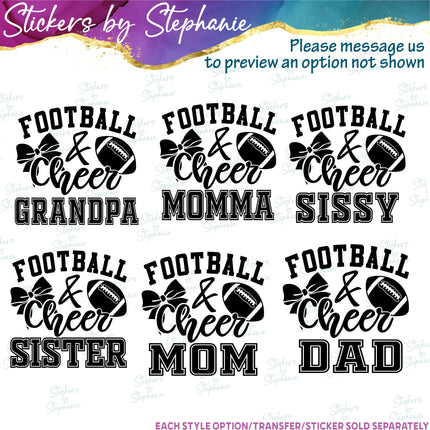 (s05-223) Football & Cheer Mom Custom Family Iron-On Transfer or Sticker