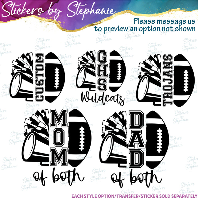 (s05-228) Cheer Football Mom of Both Team Name Custom Iron-On Transfer or Sticker