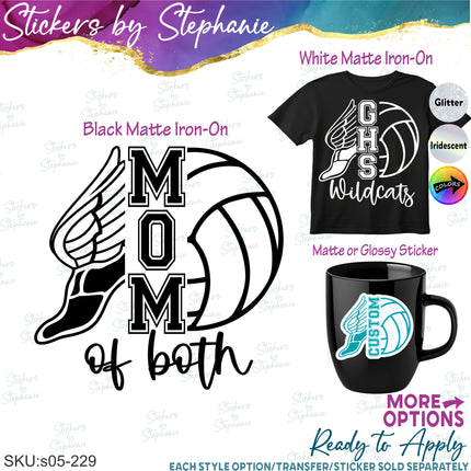 (s05-229) Track CC Volleyball Mom of Both Team Name Custom Iron-On Transfer or Sticker