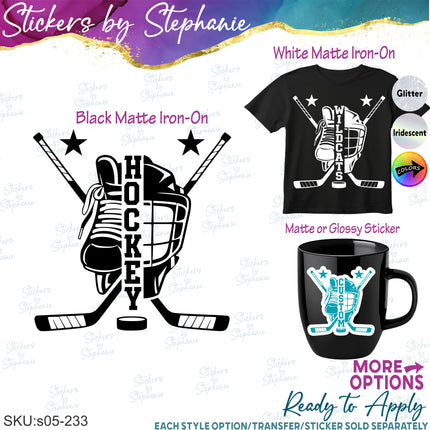 (s05-233) Hockey Team Name Text Custom Iron-On Transfer or Sticker