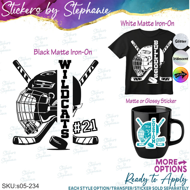 (s05-234) Hockey Team Name Text Custom Iron-On Transfer or Sticker