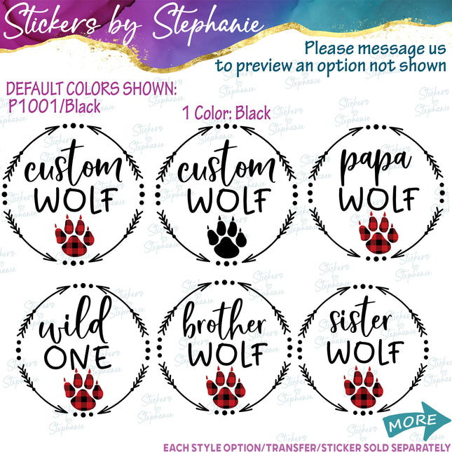 (s05-236) Mama Baby Wolf Paw Print Family Buffalo Plaid Custom Iron-On Transfer or Sticker