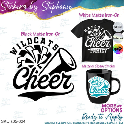 (s05-024) Cheer Team Mascot Text Custom Iron-On Transfer or Sticker