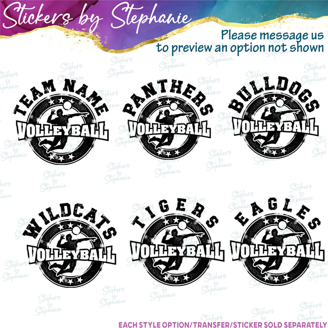 (s05-245) Team Name Volleyball Distressed Grunge Custom Iron-On Transfer or Sticker