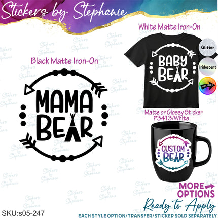 (s05-247) Mama Baby Bear Cub Custom Family Text Iron-On Transfer or Sticker