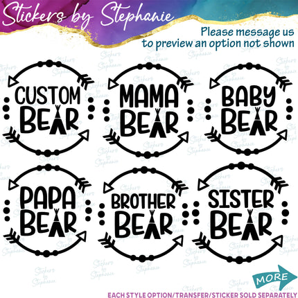 (s05-247) Mama Baby Bear Cub Custom Family Text Iron-On Transfer or Sticker