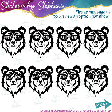 (s05-248) Mama Baby Bear Sunglasses Custom Family Text Iron-On Transfer or Sticker