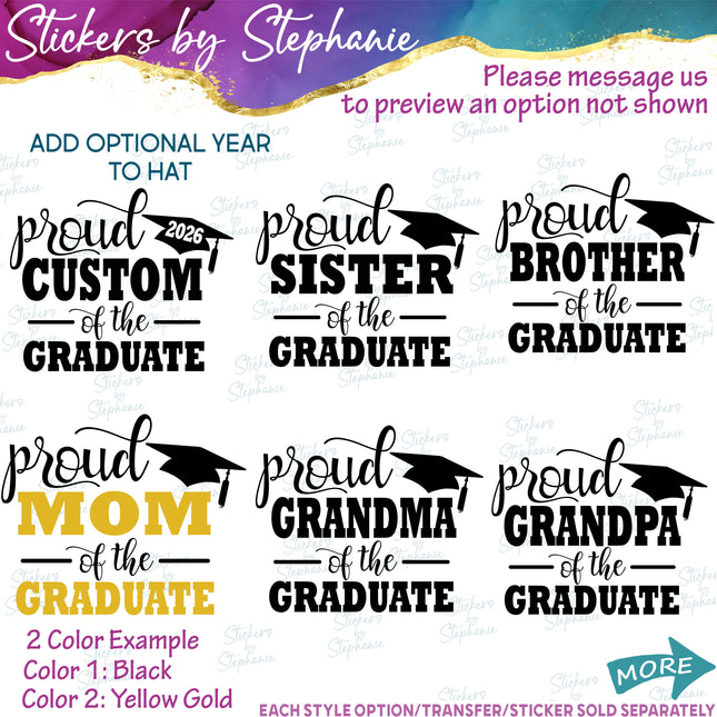 (s05-025) Proud Mom Family Custom of the Graduate Iron-On Transfer