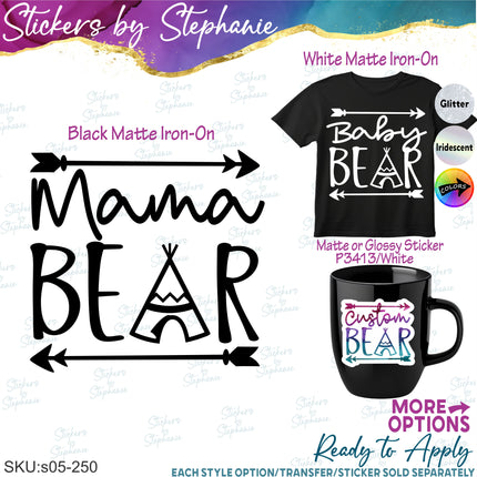 (s05-250) Mama Baby Bear Custom Family Text Iron-On Transfer or Sticker