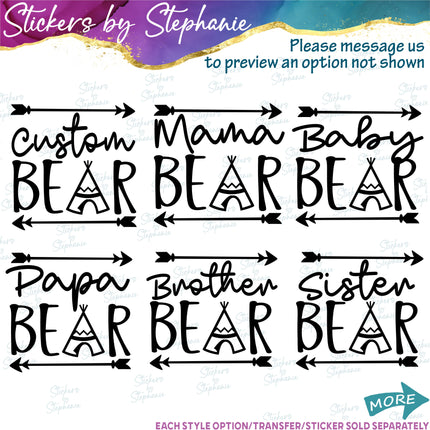 (s05-250) Mama Baby Bear Custom Family Text Iron-On Transfer or Sticker