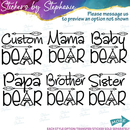 (s05-251) Mama Baby Bear Custom Family Text Iron-On Transfer or Sticker