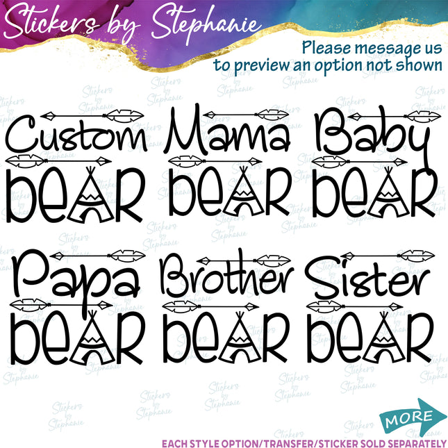 (s05-251) Mama Baby Bear Custom Family Text Iron-On Transfer or Sticker