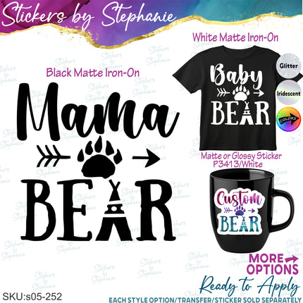 (s05-252) Mama Baby Bear Custom Family Text Iron-On Transfer or Sticker