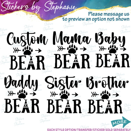 (s05-252) Mama Baby Bear Custom Family Text Iron-On Transfer or Sticker