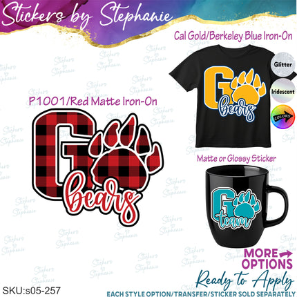 (s05-257) Go Paw Print Team Name Text Custom Iron-On Transfer or Sticker