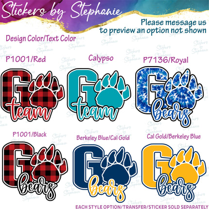 (s05-257) Go Paw Print Team Name Text Custom Iron-On Transfer or Sticker