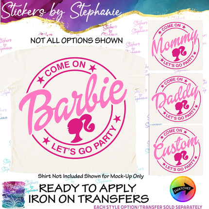 (s05-027) Let's Go Barbie Family Custom Name Iron-On Transfer