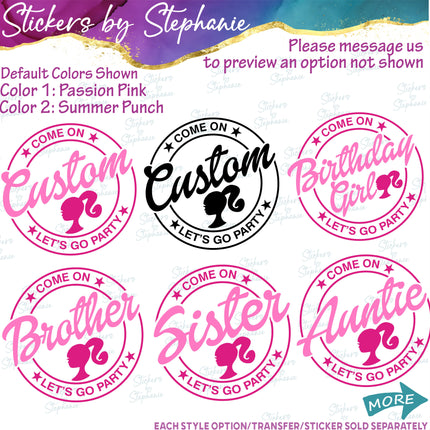 (s05-027) Let's Go Barbie Family Custom Name Iron-On Transfer