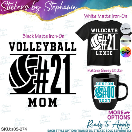 (s05-274) Volleyball Mom Team Name Player Number Custom Iron-On Transfer or Sticker