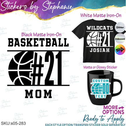 (s05-283) Basketball Mom Team Name Player Number Custom Iron-On Transfer or Sticker