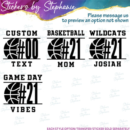 (s05-283) Basketball Mom Team Name Player Number Custom Iron-On Transfer or Sticker