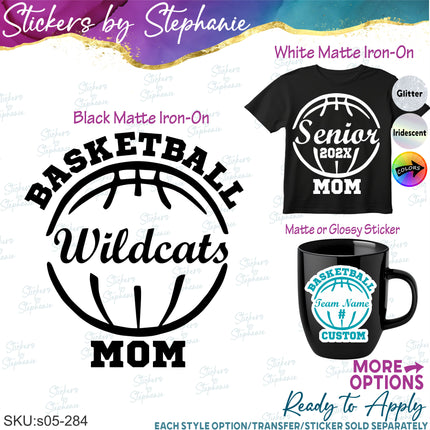 (s05-284) Basketball Mom Team Name Custom Iron-On Transfer or Sticker