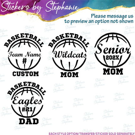 (s05-284) Basketball Mom Team Name Custom Iron-On Transfer or Sticker