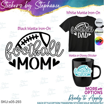 (s05-293) Football Mom Team Name Custom Iron-On Transfer or Sticker