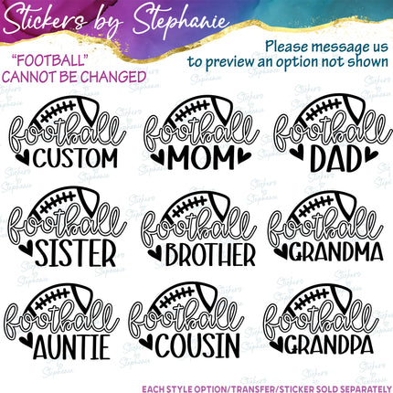 (s05-293) Football Mom Team Name Custom Iron-On Transfer or Sticker