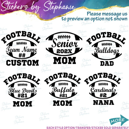 (s05-294) Football Mom Team Name Custom Iron-On Transfer or Sticker