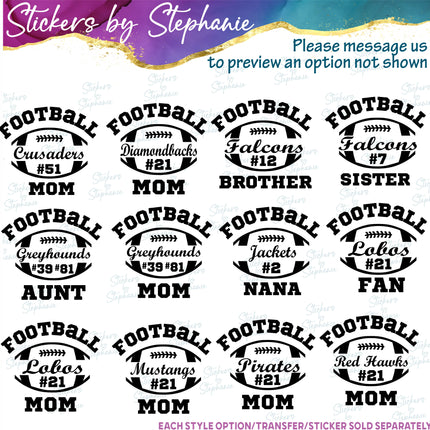 (s05-294) Football Mom Team Name Custom Iron-On Transfer or Sticker