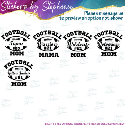 (s05-294) Football Mom Team Name Custom Iron-On Transfer or Sticker