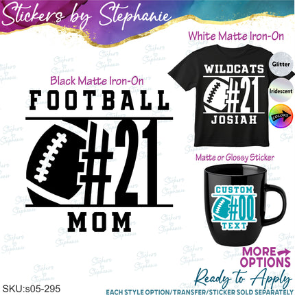 (s05-295) Football Mom Team Name Player Number Custom Iron-On Transfer or Sticker