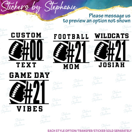 (s05-295) Football Mom Team Name Player Number Custom Iron-On Transfer or Sticker