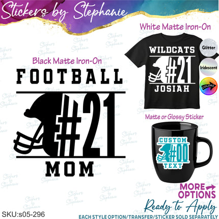 (s05-296) Football Mom Team Name Player Number Custom Iron-On Transfer or Sticker
