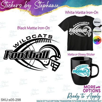(s05-298) Football Team Name Custom Iron-On Transfer or Sticker