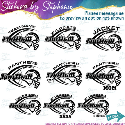 (s05-298) Football Team Name Custom Iron-On Transfer or Sticker