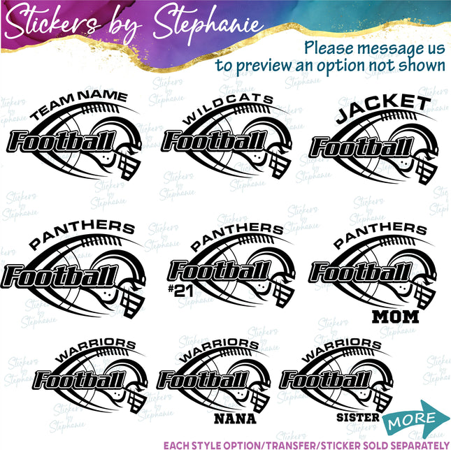 (s05-298) Football Team Name Custom Iron-On Transfer or Sticker